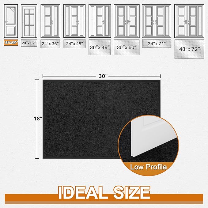 Mibao Dirt Trapper Door Mat for Indoor Outdoor, Waterproof All-Season, All-Weather Doormat, Heavy Duty Non-Slip Entrance Rug, Low Profile Absorbent Entrance Mat Carpet, 30" x 18", Black