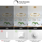 MADEM Modern Gold Led Pendant Light,36W Dimmable LED Chandelier Lighting Fixture, 1 Ring Circular Hanging Led Pendant Lighting for Living Room Dining Room Kitchen Island Foyer Office