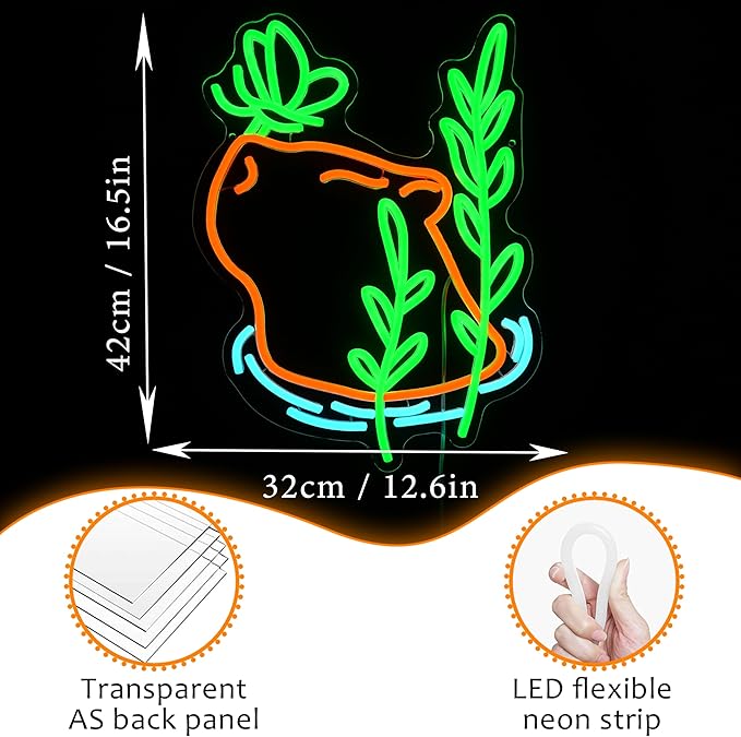 LISIGNVE Capybara Swim Neon Sign Butterfly Led Sign Dimmable Switch Cartoon Animal Neon Light Sign for Children’s Room Cute Capybara Neon Light for Bedroom Pet Shop Water Park Wall Decor