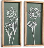 3D Floral Green Wall Art (Set of 2) Lightweight, Wooden Ready-to-Hang Boho Framed Wall Art for Bathroom, Bedroom, Living Room or Office – Premium Sage Green Farmhouse Decor – Gift-Boxed