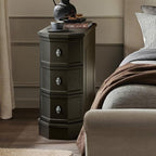 Nightstand Set of 2 with Charging Station, Vintage Wood End Table with 3 Drawer, Victoria Narrow Side Table, Slim Bedside Tables for Bedroom, Pre-Installation, Black