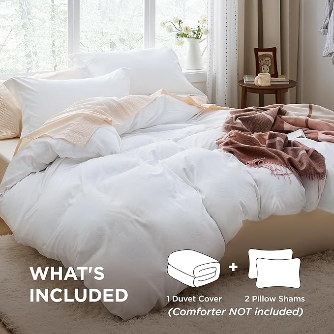 Bedsure White Oversized Queen Duvet Cover - 3 Pieces Prewashed Cotton-Like Extra Soft Bedding Set, Includes 1 Duvet Cover 98x98 Inches with Zipper Closure & 2 Pillow Shams, Comforter Not Included
