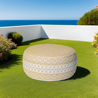 Outdoor Inflatable Ottoman with Air Pump, Embroidery Patio Footrest Stool D21”x H9”, Round Pouf Ottoman with Portable Handle Suitable for Garden, Camping, Bedroom, Living Room