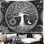 FORATER Tree of Life Tapestry Wall Hanging, Sun and Moon Aesthetic Wall Tapestry Black and White Tapestries Home Decor for Living Room Bedroom(53 x 61 Inch, Black and White)
