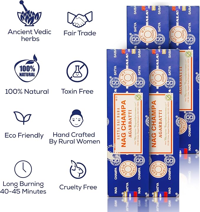Raajsee Incense Holder Bundle with Satya Nagchampa Incense Sticks 250 gmx 4 Pack (1000 gm), Satya BNG (Bangalore) Insenses, Satya Nagchampa Natural Insence