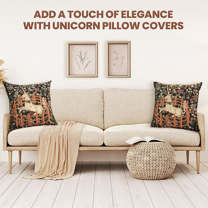 Charlotte Home Furnishings Couch Pillow Covers 16X16 in, Unicorn Decorative Throw Pillow Covers, Belgian Square Tapestry Cushion Case, Living Room Bed Sofa Home Decor, Soft Cotton Jacquard Woven