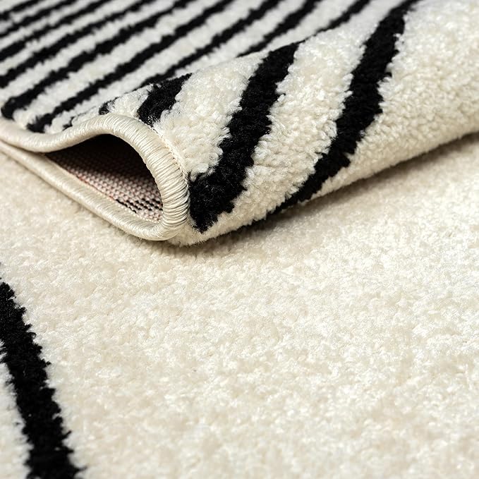 Abani Nuevo Beige Black Swirls Modern Area Rug 6' Round for Living Room, Bedroom - Abstract Design - Durable & Easy to Clean