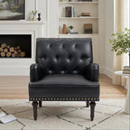 UIXE PU Leather Accent Chair, Modern Upholstered Armchair for Living Room, Comfy Arm Chair Single Sofa Reading Seat with Wooden Legs for Office Home Bedroom - Black