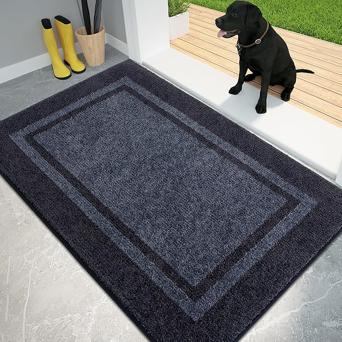PURRUGS Dirt Trapping Door Mat 32" x 48", Non-Slip/Skid Machine Washable Entryway Rug, Shoes Scraper, Area Rug, Super Absorbent Welcome Mat for Muddy Wet Shoes and Paws, Bluish Grey & Charcoal
