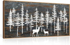 Modern White Forest Framed Canvas Wall Art Set, Minimalist Woodland Art Painting, Retro Tree Landscape Wall Decor, Wildland Deer Artwork for Living Room, Dining Room, Office - 20"x40"