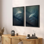 SIGNFORD Framed Canvas Print Wall Art Set Deep Sea Fish Serene Underwater Life in Dark Tones Illustration Modern Art Decorative Nordic Nature for Living Room, Bedroom, Office - 16"x24"x2 Black