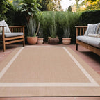 Bordered Outdoor Rug 6x9 Washable Outside Carpet for Indoor Patio Porch Waterproof Easy Cleaning Non Shedding Area Rugs Beige 6 x 9