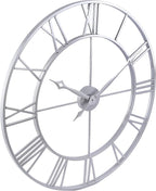 CLXEAST Large Modern 30 Inch Wall Clock Silver, Oversized Big Roman Numeral Metal Wall Clocks for Living Room Decor, Home Office