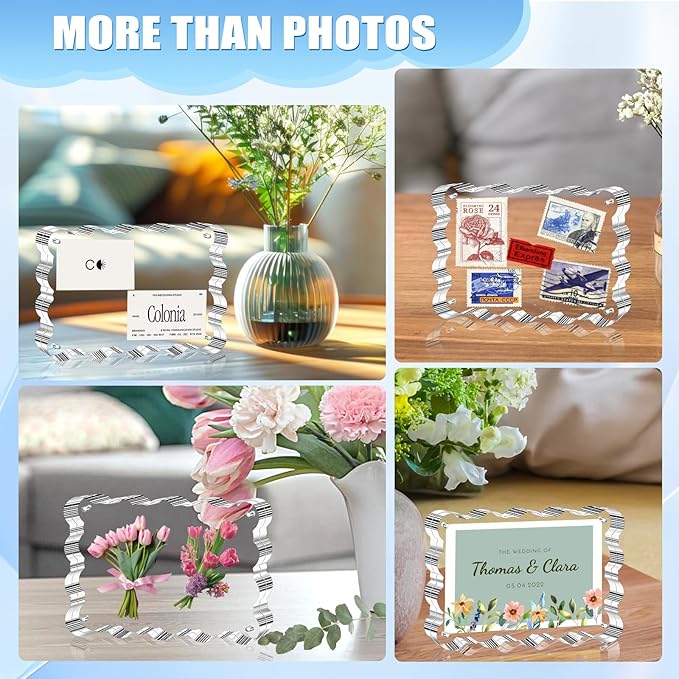 Aheroi 4x6 Acrylic Picture Frames, 3 Pack Clear Scalloped Acrylic Photo Frame Freestanding Magnetic Picture Frames for Desktop, Transparent Thickened Double Sided Picture Frame, Exclusive Shape Design