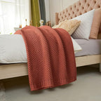 Longhui bedding Chunky Cable Knit Throw Blanket Lightweight Rust 100% Organic Cotton Blanket for Sofa Couch Bed Baby Nursery, Rustic Shabby Chic Modern Farmhouse, 51” x 63” Give Laundering Bag