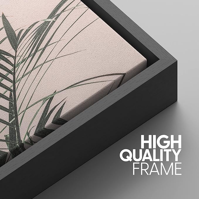 SIGNWIN Framed Canvas Print Wall Art Set Tropical Palm Leaf Beach Ocean Shore Landscape Nature Wilderness Photography Modern Art Realism Decorative for Living Room, Bedroom, Office - 24"x36"x3 Black