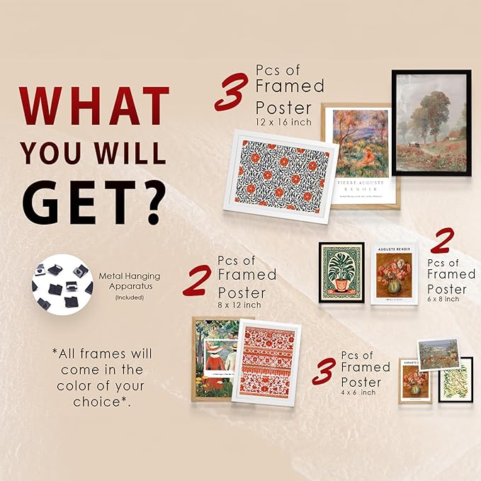 Maximalist Wall Decor, 10 pcs of Framed Wall Art Prints for Quirky Home Decor, Colorful Room Decor for Eclectic Home Decor, Dorm Room Wall Decor