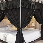 Ruffle Lace up 4 Corners Post Princess Curtain Bed Canopy Cozy Breathable Mosquito Net Cloth for Girls Adults Bedroom Decoration (Black, 78" W*86" L*82" H/King)