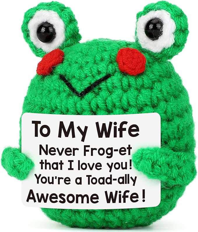 LEJIAJINW Wife Gifts, Wife Christmas Birthday Gift from Husband, Funny Christmas Stocking Stuffer for Her, Romantic I Love You Wifey Girlfriend Honey Cute Mini Handmade Crocher Frog