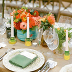 Double Sided Vintage Ribbed Taper Glass Candle Holders,Tea Candle Holder for Table Centerpieces, Wedding Decorations and Dinner Parties (Yellow Green, 3 PCS)