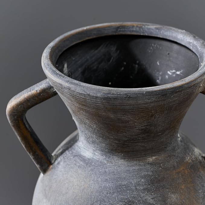 LUKA Antique Ceramic Vase with 2 Handle,9.25 inches Rustic Vase Minimalist Decor, Decorative Vases for Home Decor, Table, Living Room, Shelf, Christmas Decoration(Large,Black)