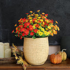 Fake Mums Artificial Flowers – 12 Bundles Fall Flowers for Outdoor Orange Display, Faux Chrysanthemums UV Resistant Silk Plants for Porch, Patio, Garden, Thanksgiving Decor (Red 5, Orange 5, Yellow 2)