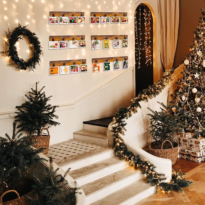 Picture Frame With 24 Clips,Large Size Collage Photo Frames, Hanging Wall Decor Frame, Organize and Display Photos, Artwork. No Assembly Required, Brown