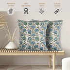 Ridhi Block Print Pillow Cover Asparagus Green Cotton Throw Case Decorative for Couch Pillows Living Room, Chic Boho Cute Thanksgiving Christmas, Fall Gifts 16 x16 Inches