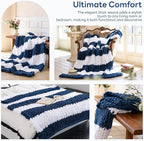 Chunky Knit Blanket - Luxury Soft Cozy 60 * 80 Throw Blanket,100% Woven Blanket Rope Knot Throw Blanket for Couch, Sofa, Home Decor, Gift - Machine Washable（White/Deep Blue）