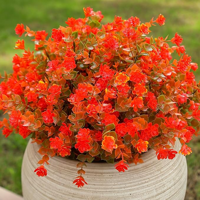 alyptus Artificial Fall Mums – 12 Bundles Fake Outdoor Fall Flowers with Greenery, UV Resistant No-Fade Faux Plants for Porch, Patio, Garden, Office & Thanksgiving Décor