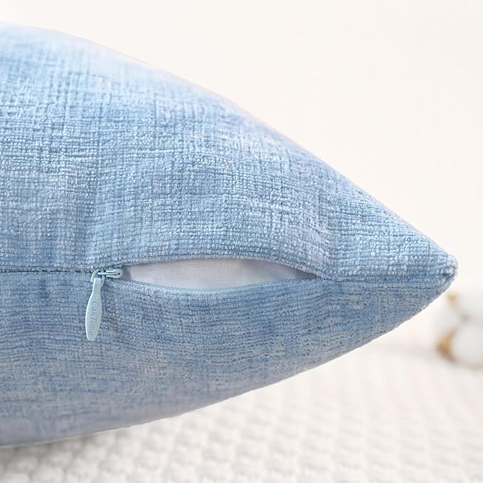 CaliTime Throw Pillow Covers Decorative 26 X 26 Inches Pack of 2 Cozy Chenille Cushion Cases for Couch Sofa Bed Living Room Home Baby Blue