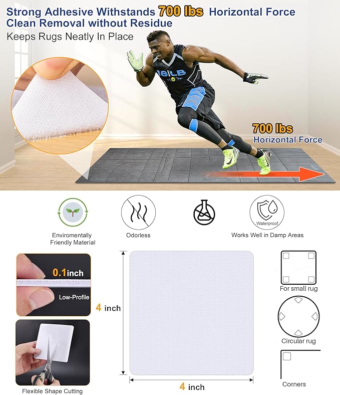 Audend Double Carpet Pad, Non Skid Sided Rug Tape 12 Pack, Rug Gripper on Wood Floor and Tile Floors, White Carpet Gripper for Indoor, Outdoor, Home, Kitchen,Living Room