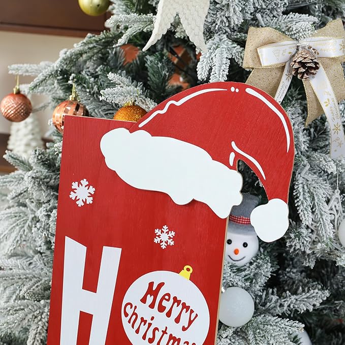 HOMCDALY Wooden Santa Welcome Sign for Front Porch and Door, Outdoor Christmas Porch Decor and Farmhouse Decorations (47in)