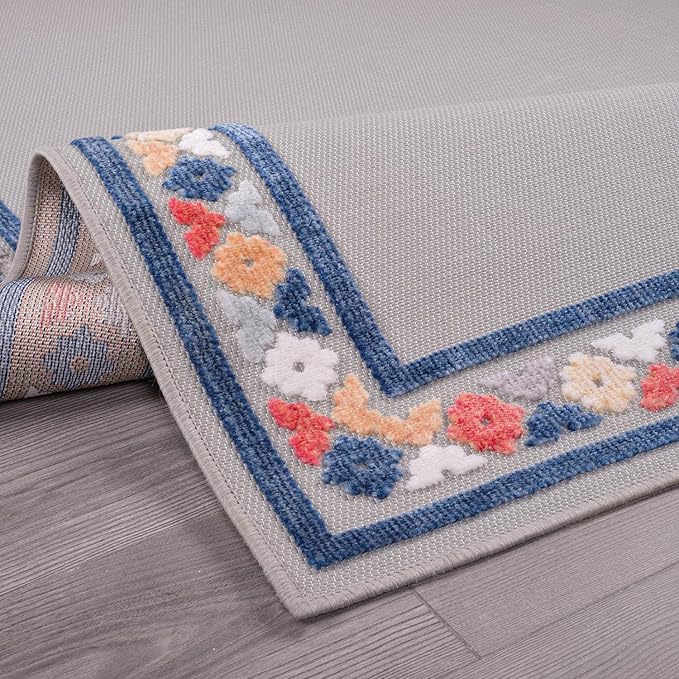 Beverly Rug Outdoor Rug 9x12 Modern Bordered Large Area Rugs for Indoor and Outdoor Patio Easy to Clean Non Shedding Living Room Porch Garden Washable Outside Carpet (9 x 12 Gray)