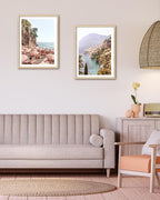 HesenDot Natural OAK Wood Framed Italy Coastal Wall Art,12x16in Amalfi Coast Canvas Wall Print,Positano Seascape Boho Poster Wall Decor for Living Room,Bedroom,Office Gallery Set of 1