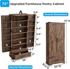 72" Farmhouse Kitchen Pantry Cabinet With Drawer, Tall Storage With 2 Barn Doors and Shelves, Versatile Large Rustic for Dining Room, Bathroom, Living Room, Rustic Brown