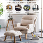 CANMOV Modern Accent Chair with Ottoman Set of 2, Soft Fabric Armchair with Adjustable Backrest and Side Pockets, Comfy Lounge Chair for Living Room, Bedroom, Apartment, Office, Beige