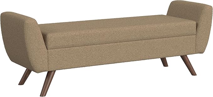 HomePop Modern Storage Bench with Wood Legs Home Décor|Bench with Storage for Living Room & Bedroom - Brown Boucle