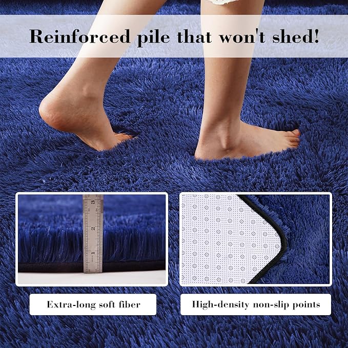 Blue Fluffy Rug Shaggy Area Rug, 6x9 Area Rugs for Girls Bedroom, Big Soft Shaggy Bedside Non-Slip Plush Dorm Nursery Kids Carpet Home Decor Aesthetic