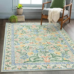 Wonnitar Machine Washable 5x7 Area Rug, Boho Floral Rugs for Living Room Non-Slip, Soft Pink and Green Flower Ultra-Thin Non Shedding Carpet for Bedroom Dining Room Nursery