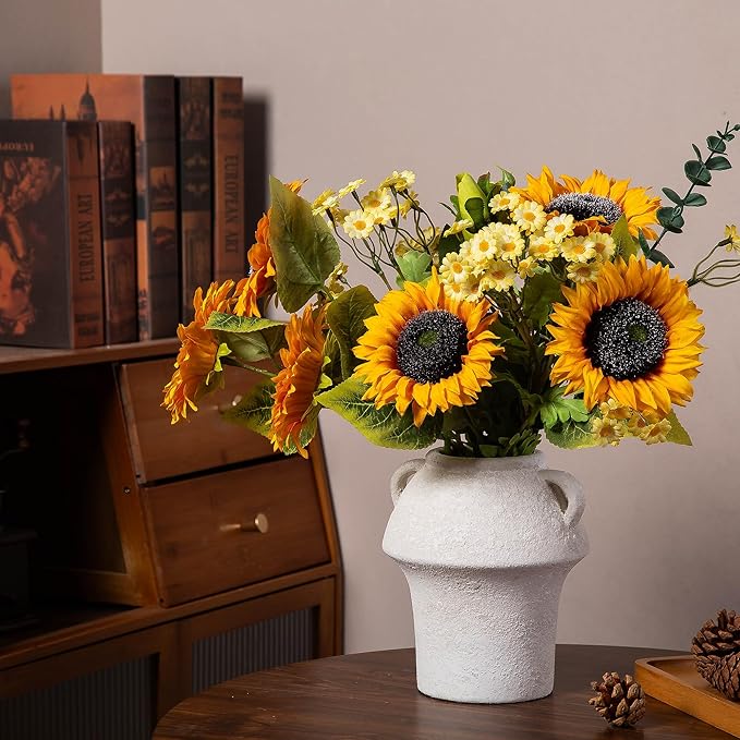 Ceramic Vase, Rustic Vase, 7 Inch Vintage Terracotta Flower Vases for Home Decor, Decorative Farmhouse Vase with hadle for Home Decor, Living Room, Shelf Decor, Farmhouse, Table, Lyeec