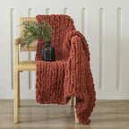 WESHIONGOO Chunky Knit Blanket Throw　40"*40“ Knitted Throw Blankets for Couch Bed Fluffy Soft Blanket with Jumbo Chenille Yarn Thick 100% Handmade(Ｒｕｓｔ)