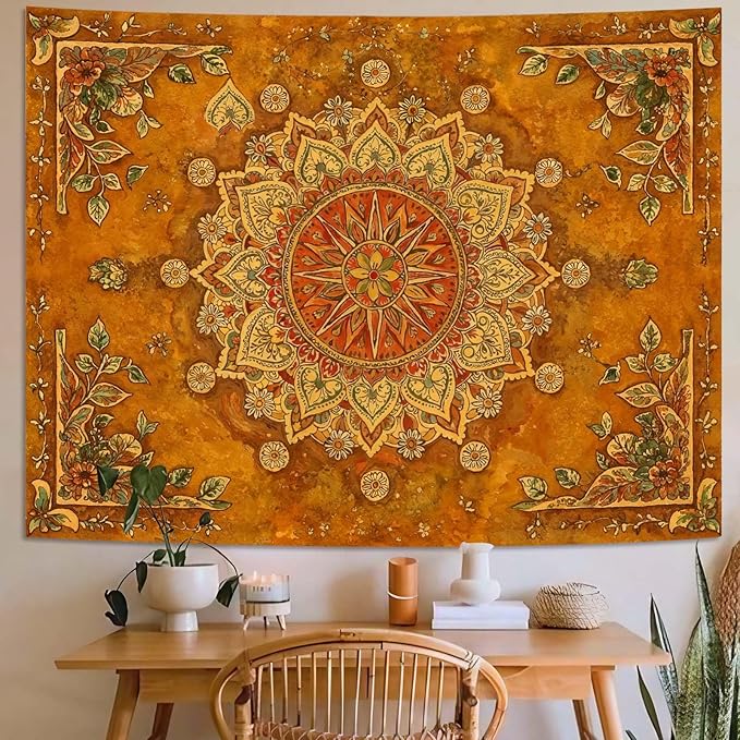 Lunerfex Floral Mandala Tapestry Boho Tapestry for Bedroom Brown Tapestries Wall Hanging Living Room Wall Art and Home Decor 70x90