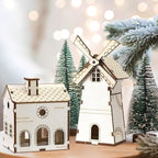 Hiboom 24 Pcs DIY Christmas Village Sets Wood Gingerbread Houses Christmas Mini Wooden House Gift for Winter Xmas Party Crafts Decorations