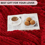 L'AGRATY Chunky Knit Blanket Throw: 80''x90'' Chenille Chunky Knitted Throw Blanket for Bed Couch - Handmade Thick Big Cable Knit Blanket - Large Chunky Crochet Rope Blanket for Home Decor(Red)