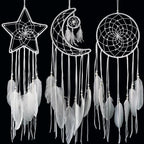 3PCS/LOT Star Moon Sun Shape Dream Catcher Home Decoration, and Baby Kids Room Accessory - Dream Catcher with Feather Decoration - Unique Home Craft Wall Pendant (White)