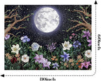 Neasow Aesthetic Moon Garden Tapestry Wall Hanging, Night Landscape with Colorful Plants Floral Tapestries for Bedroom Home Decor Multi Color 60×80 inch (150cm×200cm)