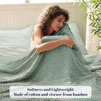 PHF Cooling Waffle Blanket King Size, Lightweight 60% Rayon Derived from Bamboo & 40% Cotton Breathable Blanket for Hot Sleepers, Soft and Luxury for Bed Couch and Sofa, 104"x90", Sage Green