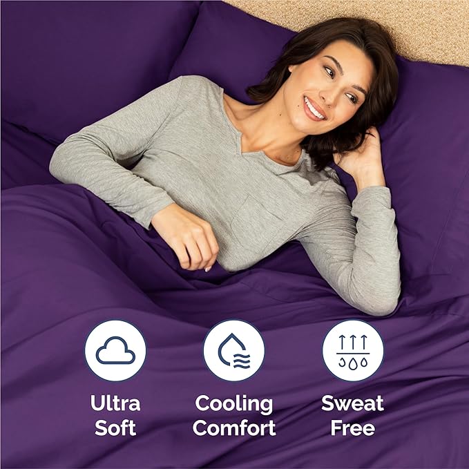 Cal King Sheets Set 6 Piece - Includes 4 Pillowcases - Bed Sheets Cal King Size - Soft Hotel Luxury Bedding - Cooling, Comfy & Breathable - 1 Flat & 1 Fitted & 4 Pillowcases w/ Deep Pockets - Purple