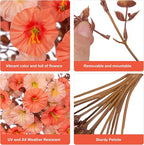 2 PCS Artificial Faux Fall Hanging Flowers Plants for Outdoor,Fake Silk Morning Glory with Eucalyptus UV Resistant Mums for Wall Home Porch Patio Balcony Yard Indoor Decor (Fall Orange+Light Orange)